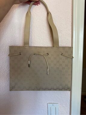 Beige Gucci Monogram Tote Bag